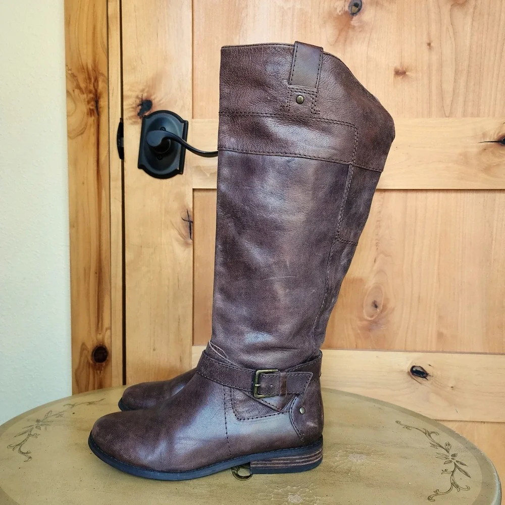 Marc Fisher Sz 6 Brown Leather Tall Knee High Riding Boots Preppy Equestrian